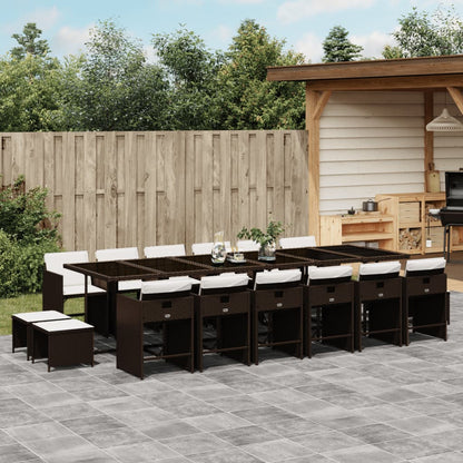 17 Piece Patio Dining Set with Cushions Brown Poly Rattan