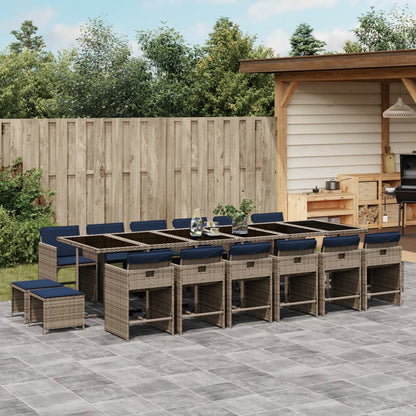 17 Piece Garden Dining Set with Cushions Grey Poly Rattan