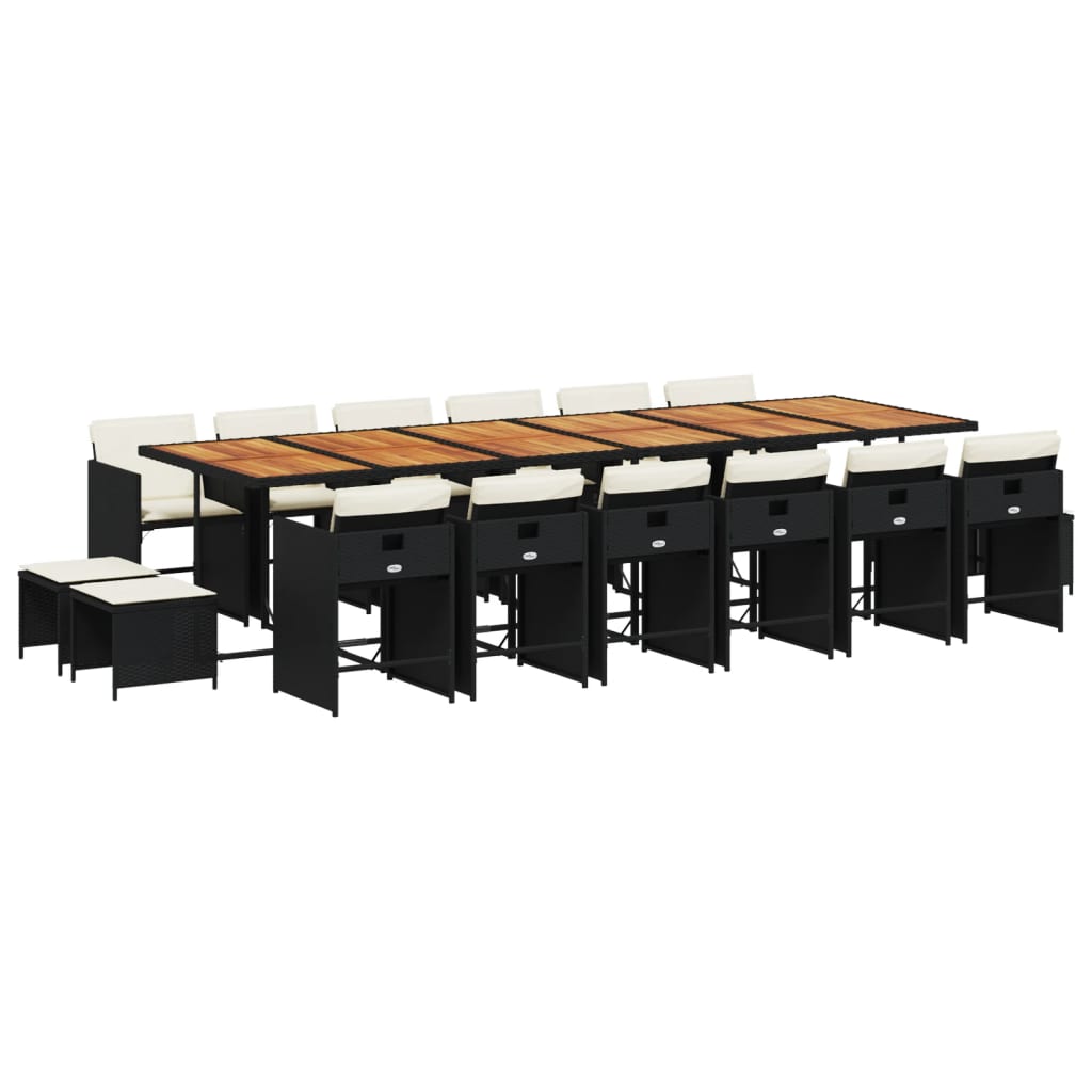 17 Piece Patio Dining Set with Cushions Black Poly Rattan