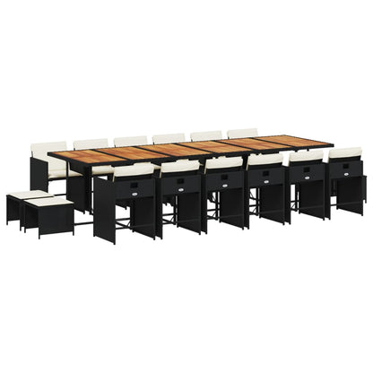 17 Piece Patio Dining Set with Cushions Black Poly Rattan