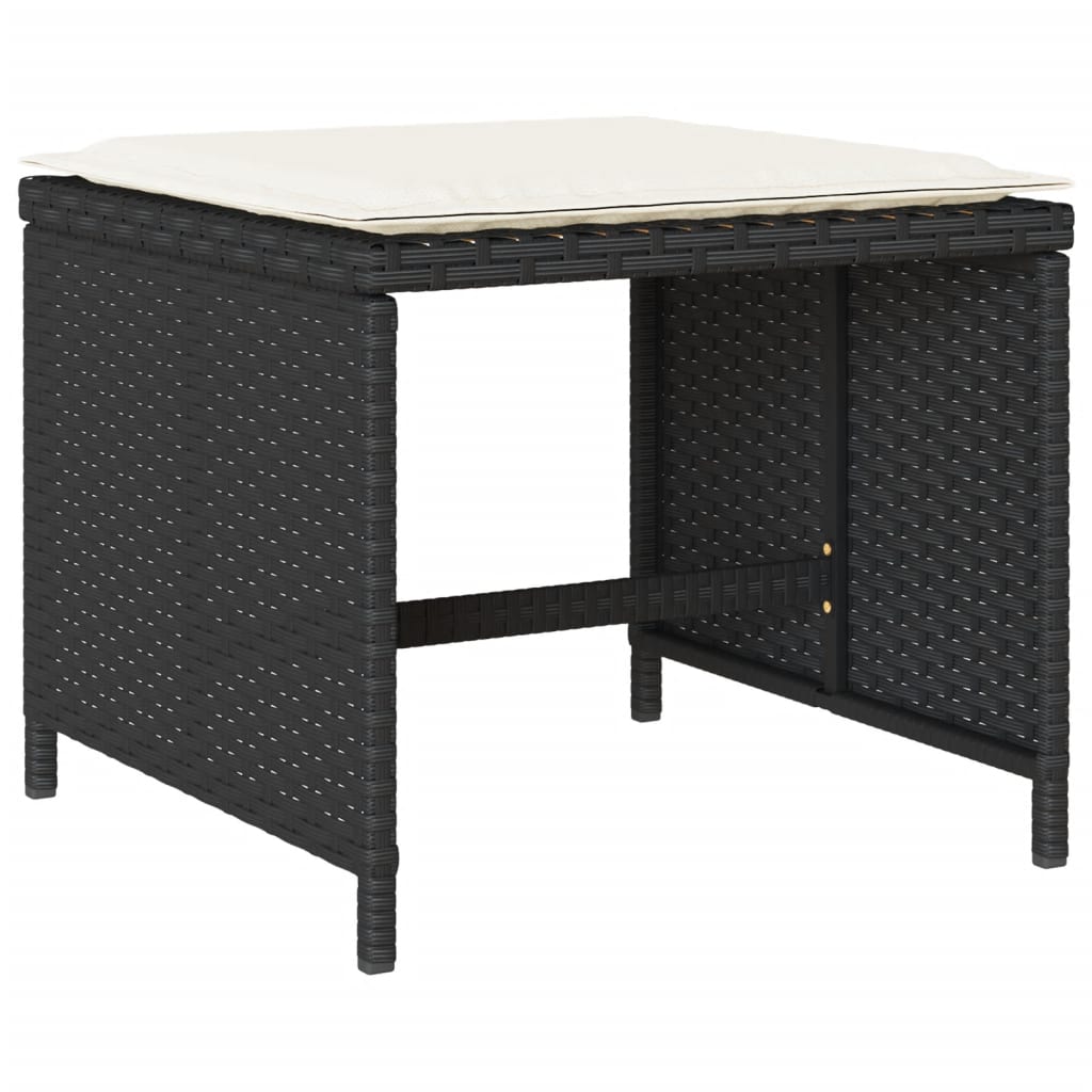 17 Piece Patio Dining Set with Cushions Black Poly Rattan