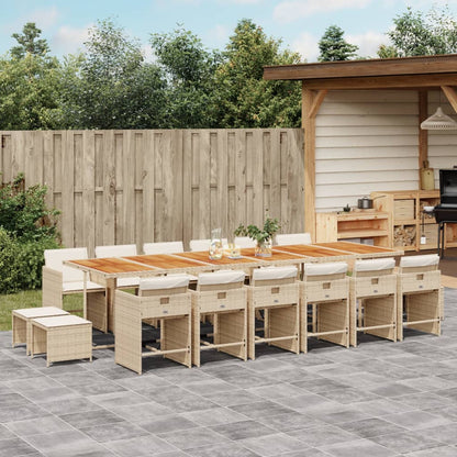17 Piece Patio Dining Set with Cushions Beige Poly Rattan