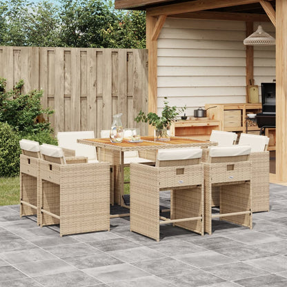 9 Piece Patio Dining Set with Cushions Beige Poly Rattan