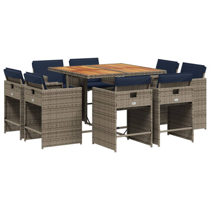 9 Piece Garden Dining Set with Cushions Grey Poly Rattan