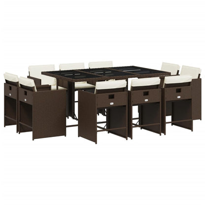 11 Piece Patio Dining Set with Cushions Brown Poly Rattan