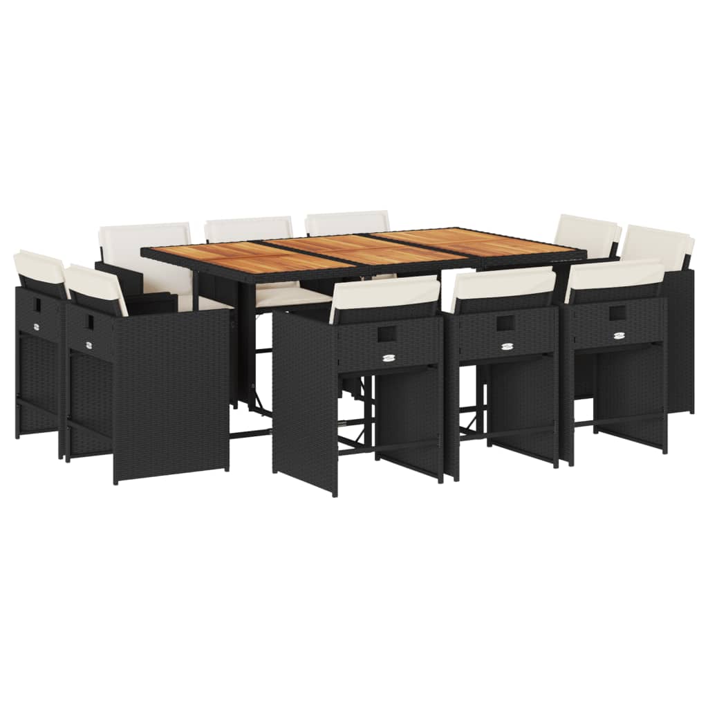 11 Piece Patio Dining Set with Cushions Black Poly Rattan