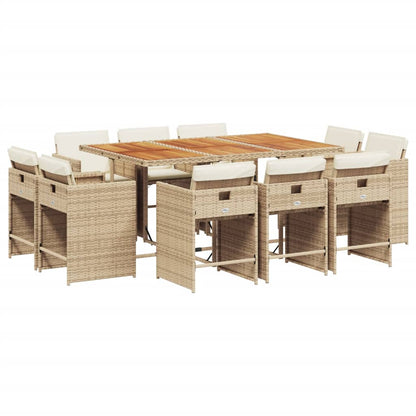 11 Piece Patio Dining Set with Cushions Beige Poly Rattan