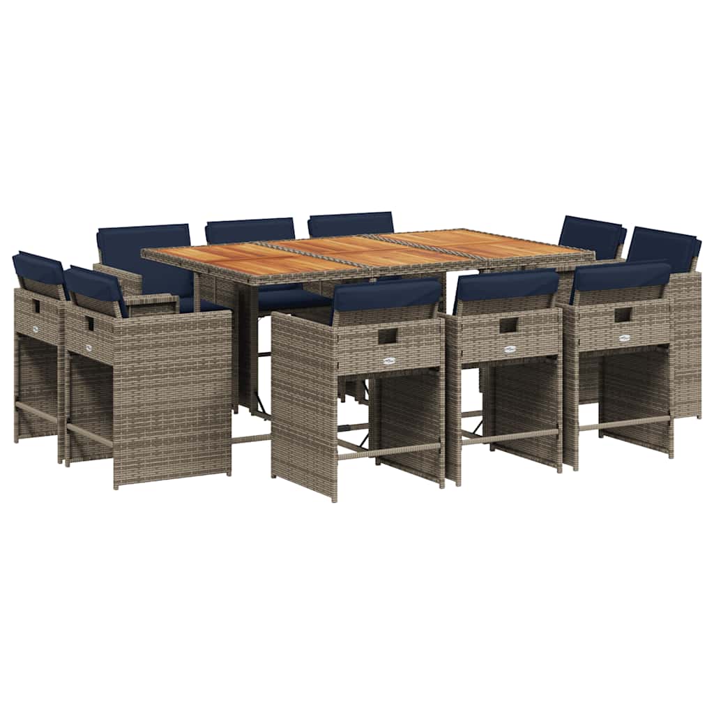 11 Piece Garden Dining Set with Cushions Grey Poly Rattan
