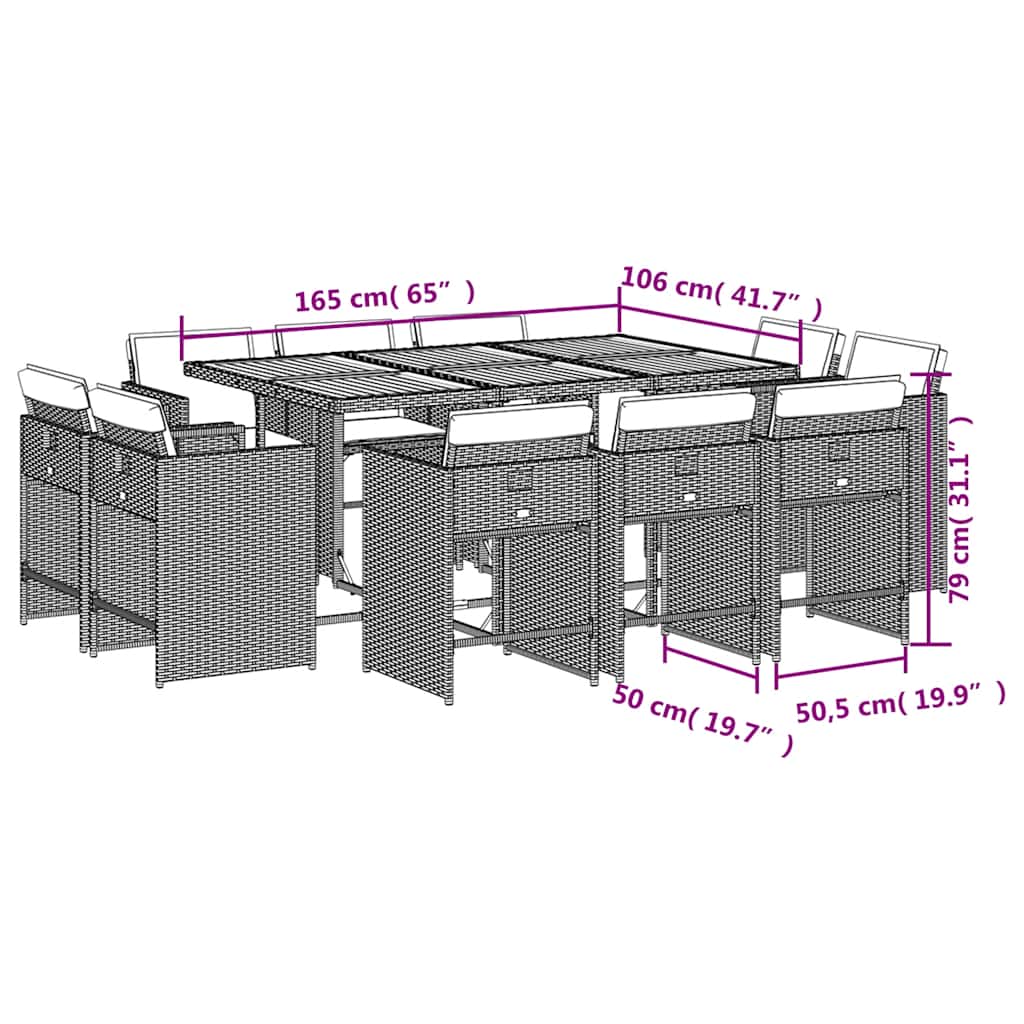 11 Piece Garden Dining Set with Cushions Grey Poly Rattan