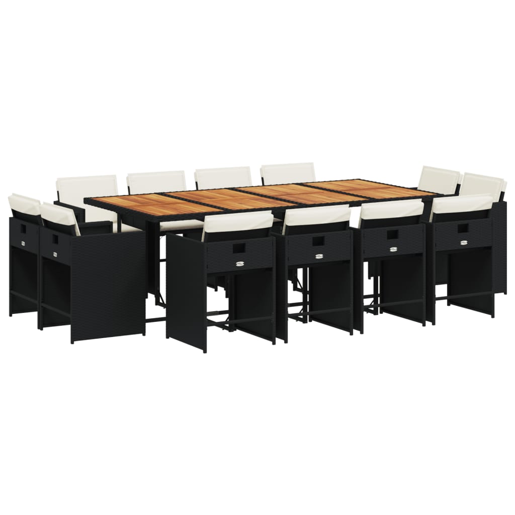 13 Piece Patio Dining Set with Cushions Black Poly Rattan