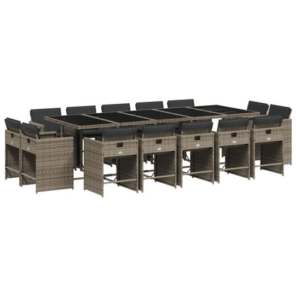 15 Piece Patio Dining Set with Cushions Gray Poly Rattan