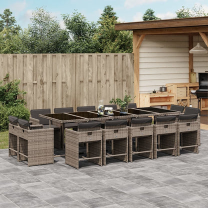 15 Piece Patio Dining Set with Cushions Gray Poly Rattan