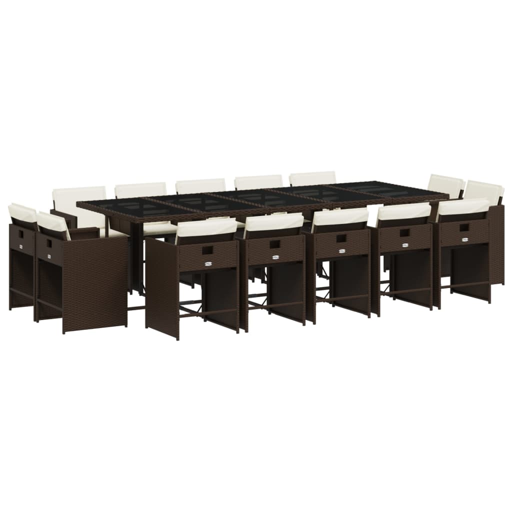 15 Piece Patio Dining Set with Cushions Brown Poly Rattan