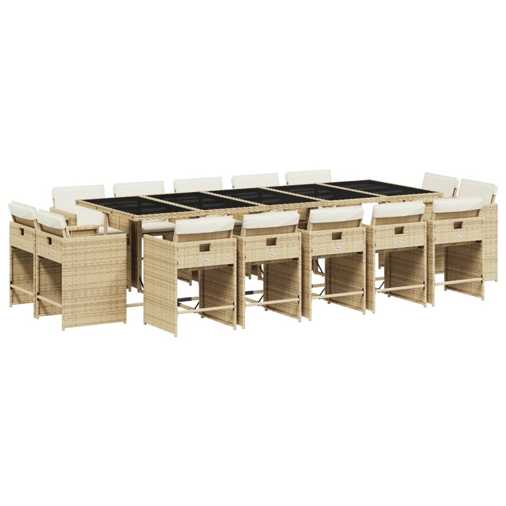 15 Piece Patio Dining Set with Cushions Beige Poly Rattan