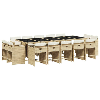 15 Piece Patio Dining Set with Cushions Beige Poly Rattan