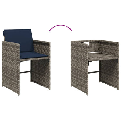 15 Piece Garden Dining Set with Cushions Grey Poly Rattan