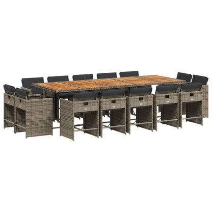 15 Piece Patio Dining Set with Cushions Gray Poly Rattan