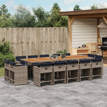 15 Piece Patio Dining Set with Cushions Gray Poly Rattan