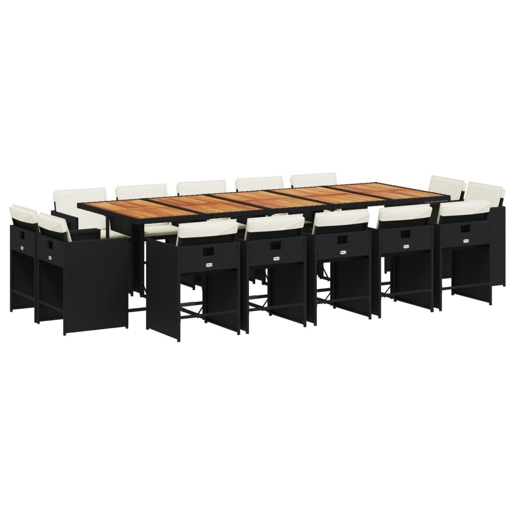 15 Piece Patio Dining Set with Cushions Black Poly Rattan