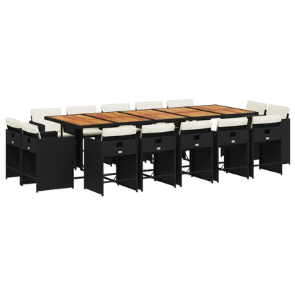 15 Piece Patio Dining Set with Cushions Black Poly Rattan