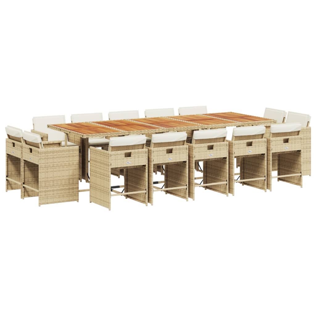 15 Piece Patio Dining Set with Cushions Beige Poly Rattan