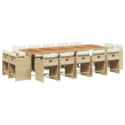 15 Piece Patio Dining Set with Cushions Beige Poly Rattan