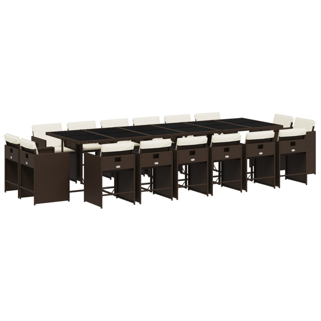 17 Piece Patio Dining Set with Cushions Brown Poly Rattan