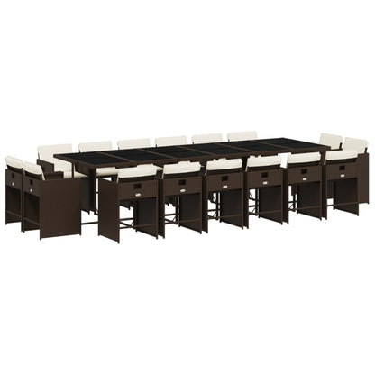 17 Piece Patio Dining Set with Cushions Brown Poly Rattan