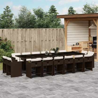17 Piece Patio Dining Set with Cushions Brown Poly Rattan