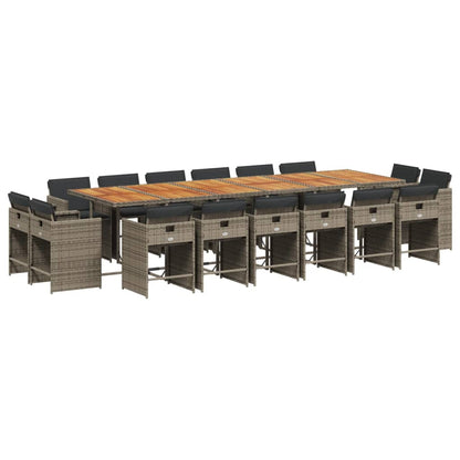 17 Piece Patio Dining Set with Cushions Gray Poly Rattan