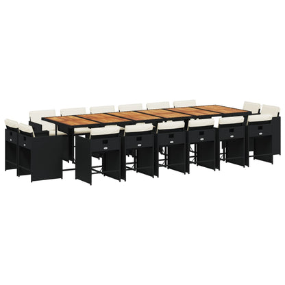 17 Piece Patio Dining Set with Cushions Black Poly Rattan