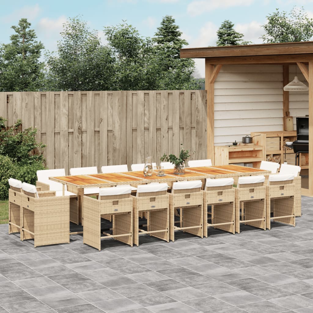17 Piece Patio Dining Set with Cushions Beige Poly Rattan