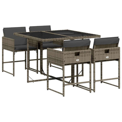 5 Piece Patio Dining Set with Cushions Gray Poly Rattan