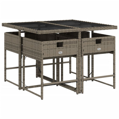 5 Piece Patio Dining Set with Cushions Gray Poly Rattan