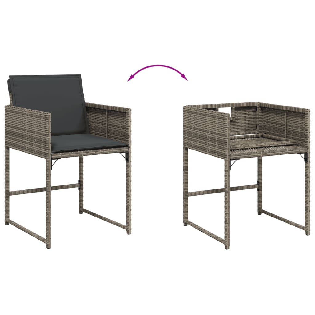 5 Piece Patio Dining Set with Cushions Gray Poly Rattan