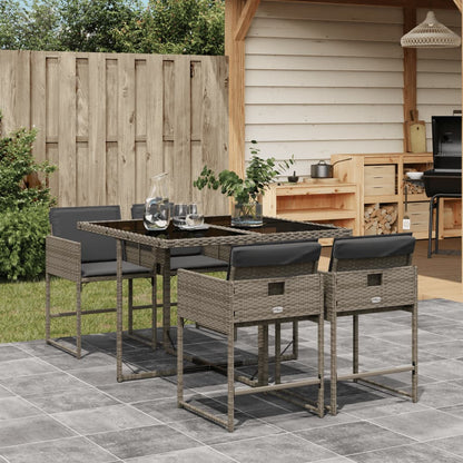 5 Piece Patio Dining Set with Cushions Gray Poly Rattan