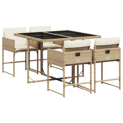 5 Piece Patio Dining Set with Cushions Beige Poly Rattan