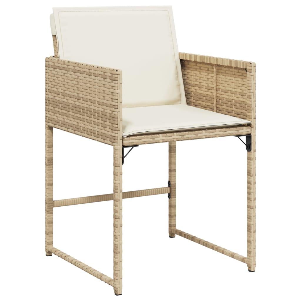 5 Piece Patio Dining Set with Cushions Beige Poly Rattan