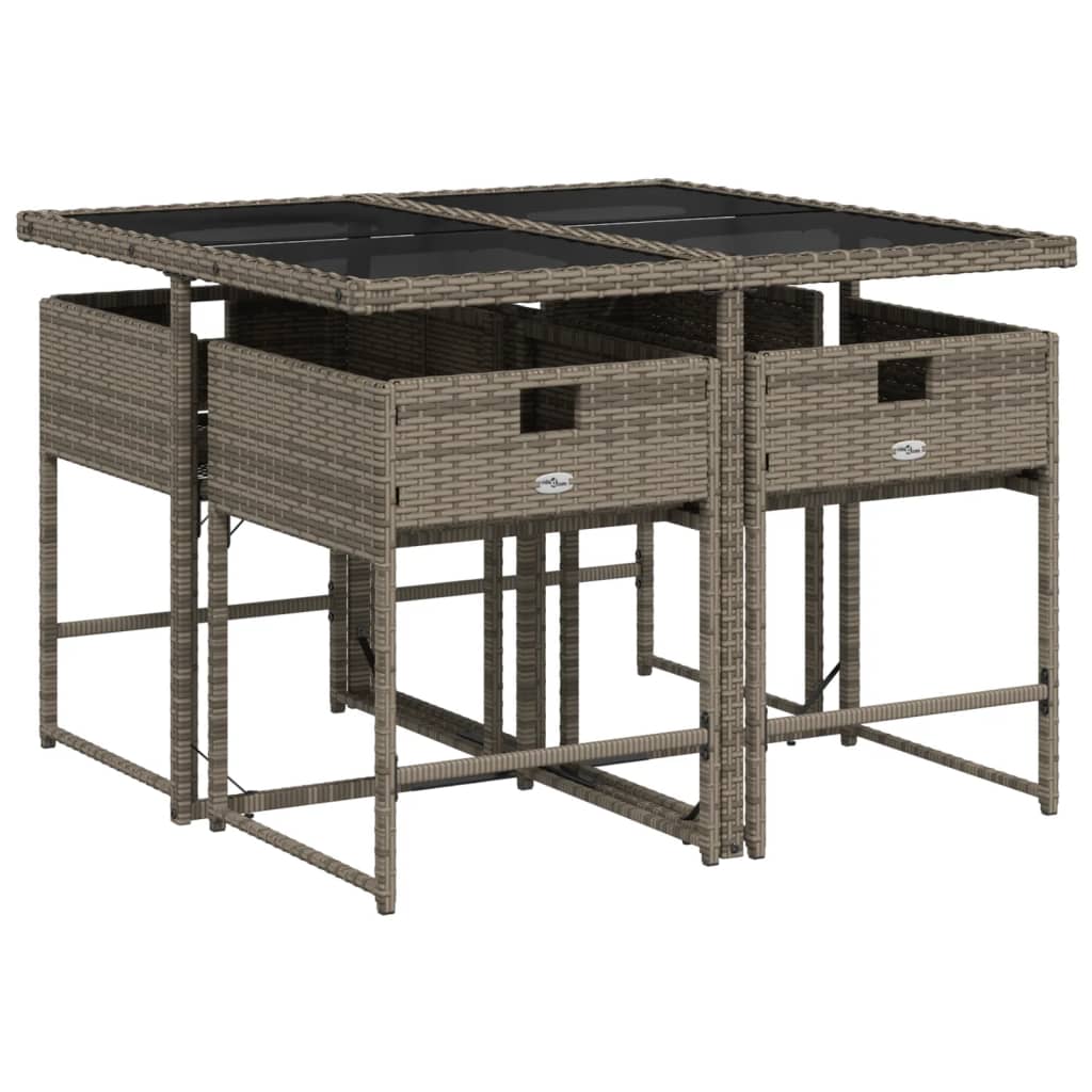 5 Piece Garden Dining Set with Cushions Grey Poly Rattan