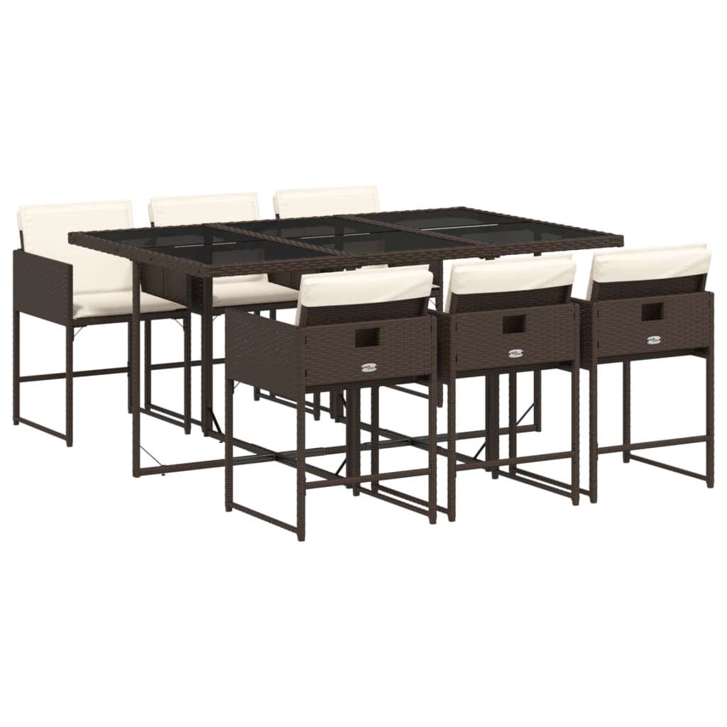 7 Piece Patio Dining Set with Cushions Brown Poly Rattan