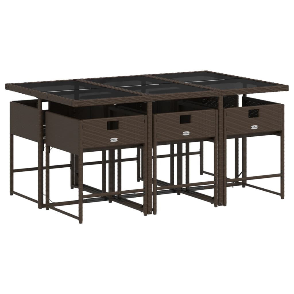 7 Piece Patio Dining Set with Cushions Brown Poly Rattan
