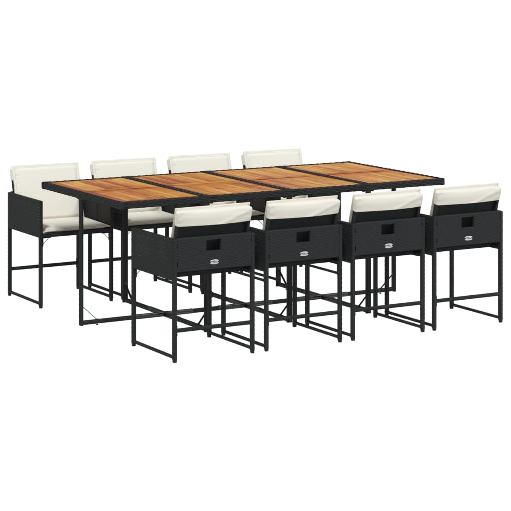 9 Piece Patio Dining Set with Cushions Black Poly Rattan