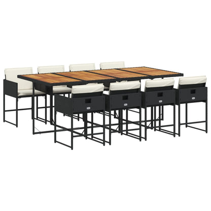 9 Piece Patio Dining Set with Cushions Black Poly Rattan