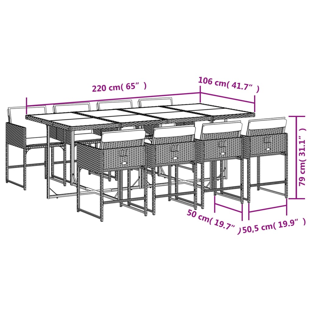 9 Piece Patio Dining Set with Cushions Black Poly Rattan