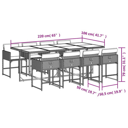 9 Piece Patio Dining Set with Cushions Black Poly Rattan
