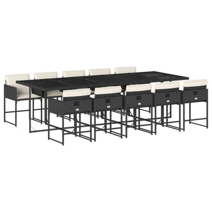 11 Piece Patio Dining Set with Cushions Black Poly Rattan