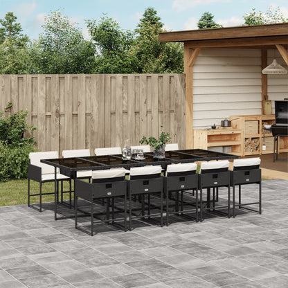 11 Piece Patio Dining Set with Cushions Black Poly Rattan