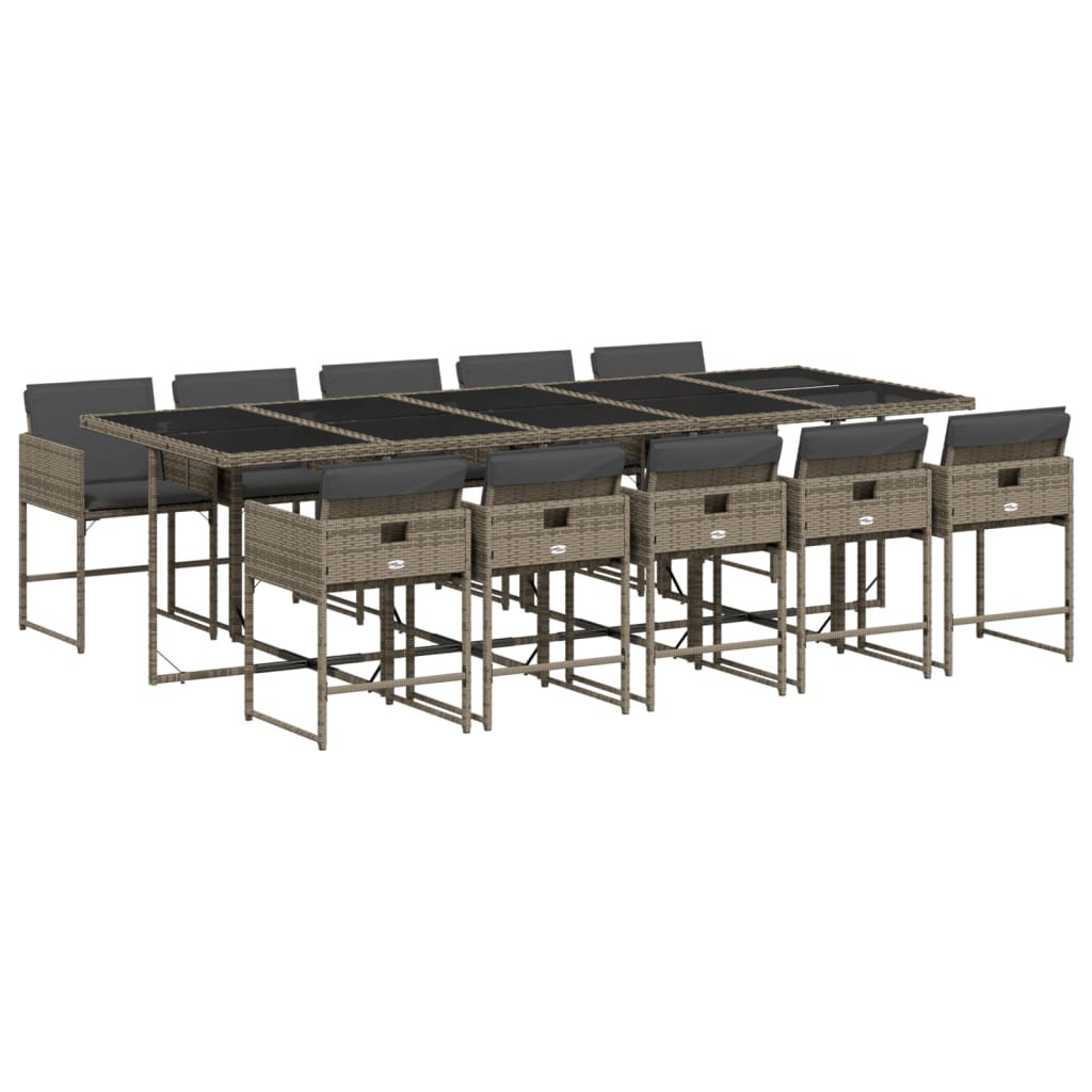 11 Piece Patio Dining Set with Cushions Gray Poly Rattan
