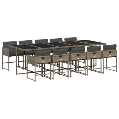 11 Piece Patio Dining Set with Cushions Gray Poly Rattan