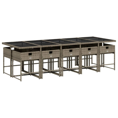 11 Piece Patio Dining Set with Cushions Gray Poly Rattan